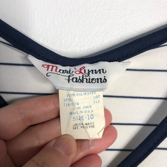 Stripe Midi Dress White and Navy Blue Vintage M - Picture 3 of 7